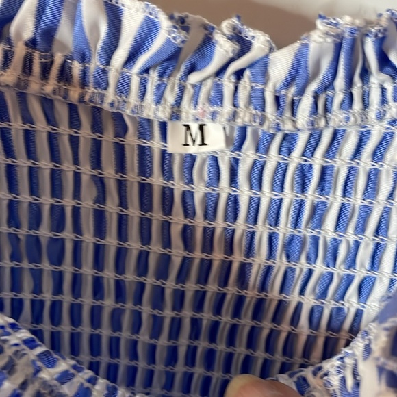 NWOT SHEIN polyester elastic top short sleeve blue/white striped dress, Size M - Picture 5 of 8